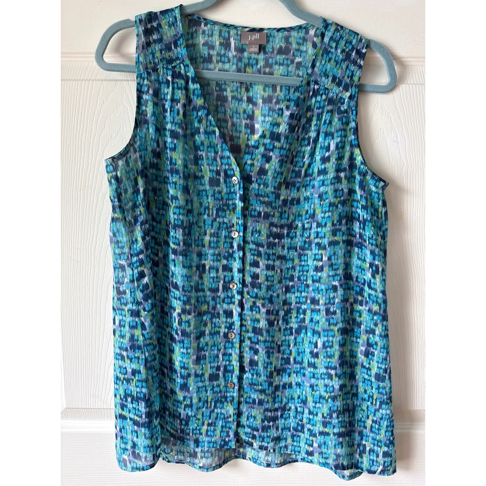 J. Jill Sleeveless Blouse Sheer Size S Chiffon Button Up Beach Cover Layerr